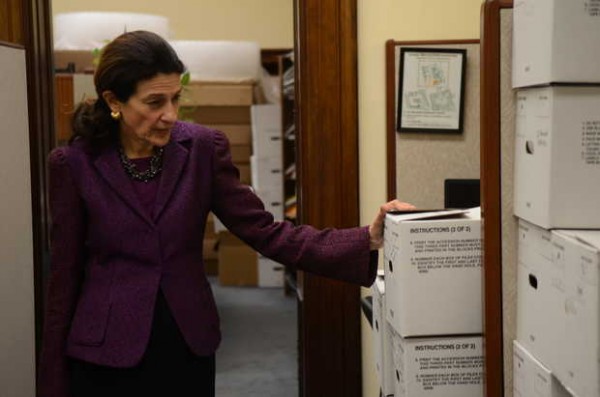 U.S. Sen. Olympia Snowe, R-Maine, looks over the boxes of files packed for storage and moving in her offices in Washington, D.C. after she gave her farewell address to the Senate and the nation. Snowe is retiring after 34 years in Congress. U.S. Sen. Olympia Snowe, R-Maine, looks over the boxes of files packed for storage and moving in her offices in Washington, D.C. after she gave her farewell address to the Senate and the nation. Snowe is retiring after 34 years in Congress.