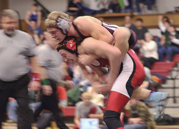Wrestlers Wesley Stinson (top) of Foxcroft Academy and Andrew Levenselor of Dexter compete in the 145- pound class championship match during last season's PVC Championships in Lincoln. Stinson went on to win the match and returns this season to help the Ponies defend their state title. Wrestlers Wesley Stinson (top) of Foxcroft Academy and Andrew Levenselor of Dexter compete in the 145- pound class championship match during last season's PVC Championships in Lincoln. Stinson went on to win the match and returns this season to help the Ponies defend their state title.