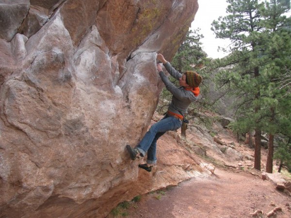 Kim Robichaud of Orrington warms up on a boulder in Eldorado Canyon in Colorado. Kim Robichaud of Orrington warms up on a boulder in Eldorado Canyon in Colorado.
