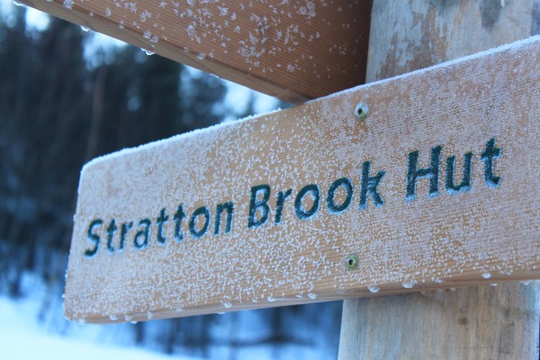 A sign along the 2.9-mile trail from Route 27 in Carrabassett Valley to Maine Huts & Trails Stratton Brook Hut is covered with frost on Dec. 12, 2012, the day of the opening celebration of the alpine lodge. A sign along the 2.9-mile trail from Route 27 in Carrabassett Valley to Maine Huts & Trails Stratton Brook Hut is covered with frost on Dec. 12, 2012, the day of the opening celebration of the alpine lodge.