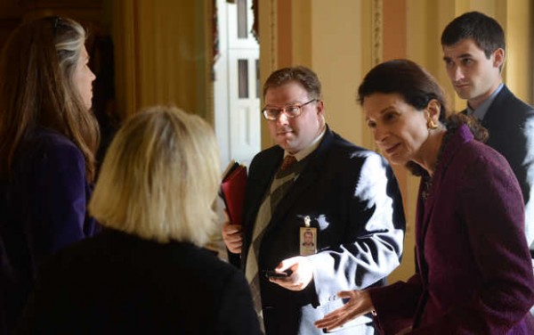 U.S. Sen. Olympia Snowe speaks with reporters at the Capitol after she delivered her farewell address. At left is Christopher Averill, Snowe's communications director, and behind her to the right is Scott Ogden, her deputy press secretary. U.S. Sen. Olympia Snowe speaks with reporters at the Capitol after she delivered her farewell address. At left is Christopher Averill, Snowe's communications director, and behind her to the right is Scott Ogden, her deputy press secretary.