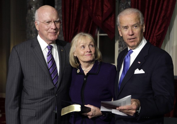 Sen. Patrick Leahy, D-Vt., (left) and his wife Marcelle stand with Vice President Joe Biden (right) after Leahy was sworn in as president pro tempore of the U.S. Senate on Capitol Hill in Washington on Tuesday, Dec. 18, 2012. Sen. Patrick Leahy, D-Vt., (left) and his wife Marcelle stand with Vice President Joe Biden (right) after Leahy was sworn in as president pro tempore of the U.S. Senate on Capitol Hill in Washington on Tuesday, Dec. 18, 2012.