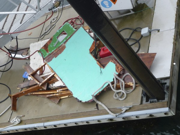Debris from the Bottom Basher is piled on the Coast Guard dock at Eastport in October 2009. Debris from the Bottom Basher is piled on the Coast Guard dock at Eastport in October 2009.