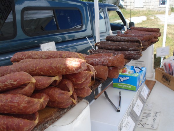 Some of the sausages and salamis made by Smith's Smokehouse were on sale last summers at the Stonington Farmers Market. Some of the sausages and salamis made by Smith's Smokehouse were on sale last summers at the Stonington Farmers Market.