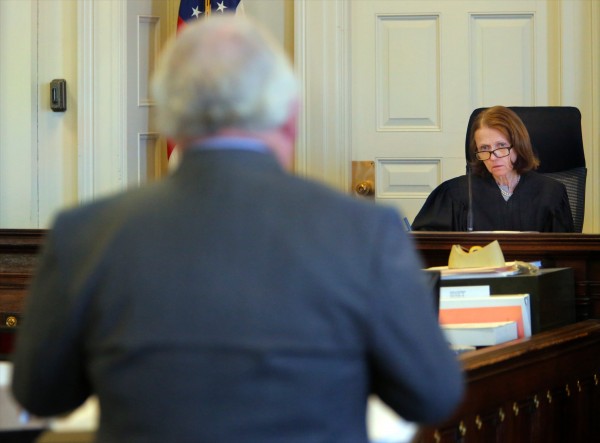 Justice Nancy Mills listens to Daniel Lilley, attorney for Mark Strong, during a motion hearing at York County Superior Court in Alfred on Thursday, Jan. 24, 2013. Justice Nancy Mills listens to Daniel Lilley, attorney for Mark Strong, during a motion hearing at York County Superior Court in Alfred on Thursday, Jan. 24, 2013.