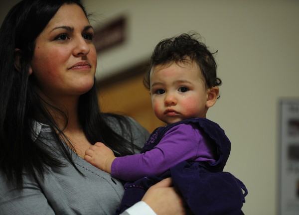 Gabrielle McCann and her second daughter, Clare, stand in the hallway of Bangor Baptist Church on Broadway on Sunday. Gabrielle McCann and her second daughter, Clare, stand in the hallway of Bangor Baptist Church on Broadway on Sunday.