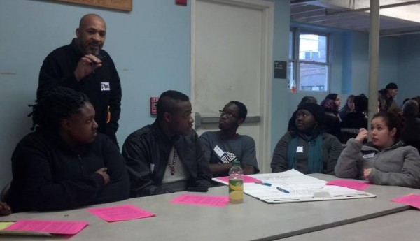 NAACP volunteer Dawud Ummah speaks in a discussion of homelessness issues with students attending the Jan. 12, 2013, Martin Luther King Jr. Day public forum on race and poverty. NAACP volunteer Dawud Ummah speaks in a discussion of homelessness issues with students attending the Jan. 12, 2013, Martin Luther King Jr. Day public forum on race and poverty.