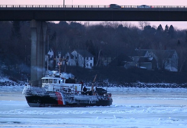 The U.S. Coast Guard ice cutter is surrounded by ice in the Penobscot River on Wednesday morning in Bangor. Temperatures dropped nearly 50 degrees from over the weekend, and according to the National Weather Service, will remain in the single digits until Friday. The U.S. Coast Guard ice cutter is surrounded by ice in the Penobscot River on Wednesday morning in Bangor. Temperatures dropped nearly 50 degrees from over the weekend, and according to the National Weather Service, will remain in the single digits until Friday.