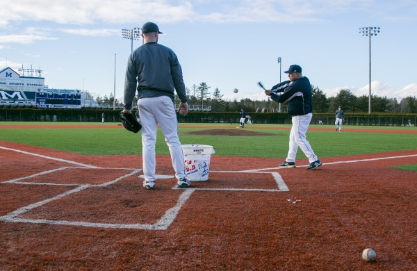 The University of Maine baseball team took advantage of the warmer weather and practiced outside on Thursday, Jan. 31, 2013. The team normally practices in the adjacent Mahaney Dome during the winter months. The University of Maine baseball team took advantage of the warmer weather and practiced outside on Thursday, Jan. 31, 2013. The team normally practices in the adjacent Mahaney Dome during the winter months.