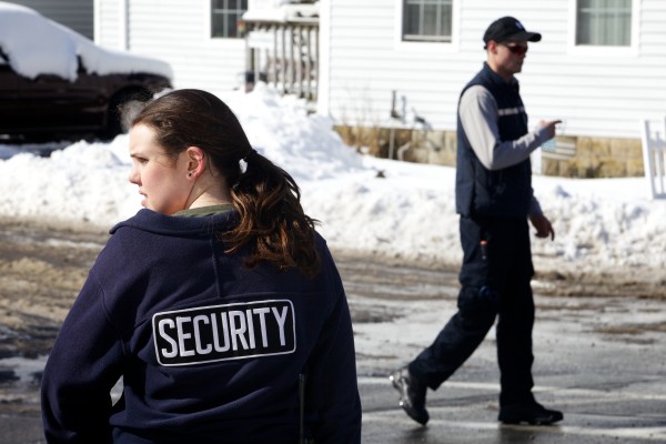 Southern Maine Community College security directs traffic Monday morning in South Portland as the campus is evacuated after the school received bomb threats. Southern Maine Community College security directs traffic Monday morning in South Portland as the campus is evacuated after the school received bomb threats.