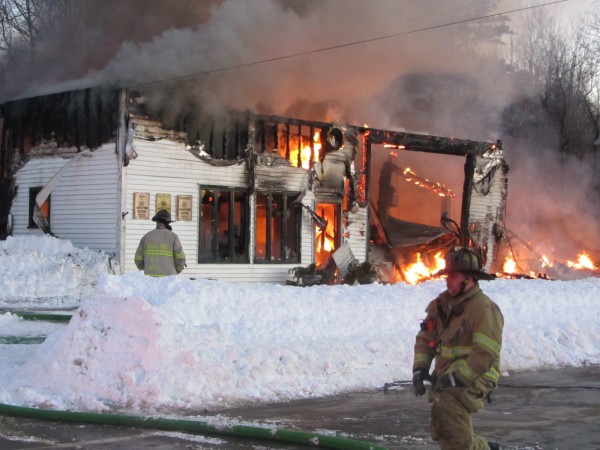 Firefighters from Owls Head and South Thomaston battle a Sunday evening blaze that destroyed a landmark Owls Head business, Frankie's Garage. Firefighters from Owls Head and South Thomaston battle a Sunday evening blaze that destroyed a landmark Owls Head business, Frankie's Garage.