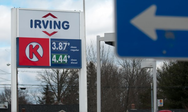 Gas cost $3.87 a gallon on Wed., Feb. 20, 2013, at the Irving gas station on Main Road in Hampden. Tightening supply, speculation in the market, and a weak U.S. dollar have sent gas prices to the highest level ever posted during the month of February. Gas cost $3.87 a gallon on Wed., Feb. 20, 2013, at the Irving gas station on Main Road in Hampden. Tightening supply, speculation in the market, and a weak U.S. dollar have sent gas prices to the highest level ever posted during the month of February.