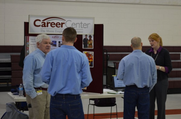 Mike Johnson (left) of Maine CareerCenter talks with an inmate of Charleston Correctional Facility at a career and college fair at the Mountain View Youth Development Center in Charleston on Tuesday, Feb. 12, 2013. Mike Johnson (left) of Maine CareerCenter talks with an inmate of Charleston Correctional Facility at a career and college fair at the Mountain View Youth Development Center in Charleston on Tuesday, Feb. 12, 2013.