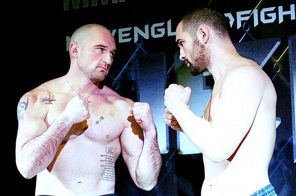 Jesse Peterson, left, faces off for a promo photo against Greg Rebello after their weigh-in at the Ramada in Lewiston Friday in preparation for tonight's Fight Night VI at the Androscoggin Bank Colisee. Peterson and Rebello will be fighting for the Maine State Light-Heavyweight Championship. Jesse Peterson, left, faces off for a promo photo against Greg Rebello after their weigh-in at the Ramada in Lewiston Friday in preparation for tonight's Fight Night VI at the Androscoggin Bank Colisee. Peterson and Rebello will be fighting for the Maine State Light-Heavyweight Championship.