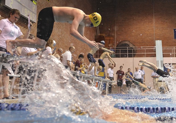 MDI swimmer Tyler Wood leaves the block on his leg of the Boys 200 yd Freestyle relay held at the Wallace Pool in Orono, Maine, Monday, Feb.18, 2013. MDI swimmer Tyler Wood leaves the block on his leg of the Boys 200 yd Freestyle relay held at the Wallace Pool in Orono, Maine, Monday, Feb.18, 2013.