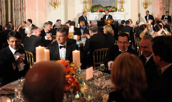 President Barack Obama offers a toast during a event with the National Governors Association in the State Dining Room of the White House in Washington, D.C., Sunday, February 24, 2013. President Barack Obama offers a toast during a event with the National Governors Association in the State Dining Room of the White House in Washington, D.C., Sunday, February 24, 2013.