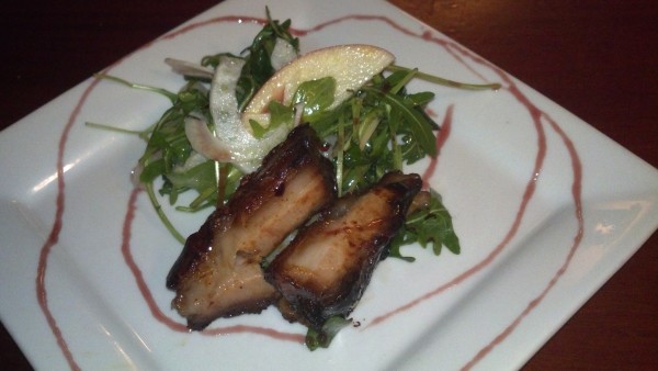 Guest Chef James Lindquist at Fathom in Bar Harbor made this dish — braised pork belly with sauteed apples and fennel, arugula and sweet apple glaze — as part of the Chef Series dinner on Feb. 27. Guest Chef James Lindquist at Fathom in Bar Harbor made this dish — braised pork belly with sauteed apples and fennel, arugula and sweet apple glaze — as part of the Chef Series dinner on Feb. 27.