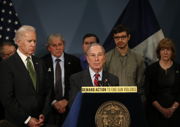 New York City Mayor Michael Bloomberg is joined by Vice President Joseph Biden (left) and family members of victims of Sandy Hook school shooting during a news conference at City Hall in New York, on Thursday, March 21, 2013. The group demanded that Congress take action on commonsense gun reforms and pass legislation like background checks for all gun sales. New York City Mayor Michael Bloomberg is joined by Vice President Joseph Biden (left) and family members of victims of Sandy Hook school shooting during a news conference at City Hall in New York, on Thursday, March 21, 2013. The group demanded that Congress take action on commonsense gun reforms and pass legislation like background checks for all gun sales.