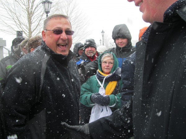 Gov. Paul LePage greets activists at a gun rights rally on Friday, Feb. 8, 2013, outside the State House in Augusta. Gov. Paul LePage greets activists at a gun rights rally on Friday, Feb. 8, 2013, outside the State House in Augusta.