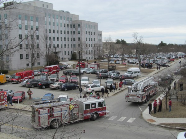 Employees who work in the Cross Office Building at the state capitol complex in Augusta were evacuated from the building on the morning of Thursday, March 28, 2013. They returned to the building after firefighters gave the go-ahead about a half hour later. Employees who work in the Cross Office Building at the state capitol complex in Augusta were evacuated from the building on the morning of Thursday, March 28, 2013. They returned to the building after firefighters gave the go-ahead about a half hour later.