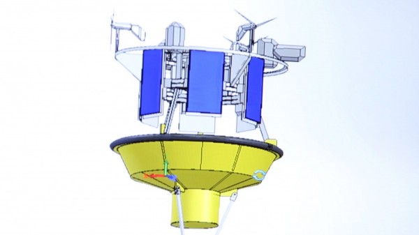 A rendering of the buoy system the University of Maine is developing to measure high-altitude wind speeds over the ocean. A rendering of the buoy system the University of Maine is developing to measure high-altitude wind speeds over the ocean.