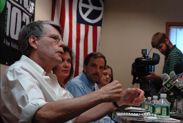 Stephen King (left), owner of Zone Radio in Bangor, answers questions during a news conference regarding programming on WZON 103.1FM and 620AM at the radio station's headquarters in Bangor in 2011. Stephen King (left), owner of Zone Radio in Bangor, answers questions during a news conference regarding programming on WZON 103.1FM and 620AM at the radio station's headquarters in Bangor in 2011.