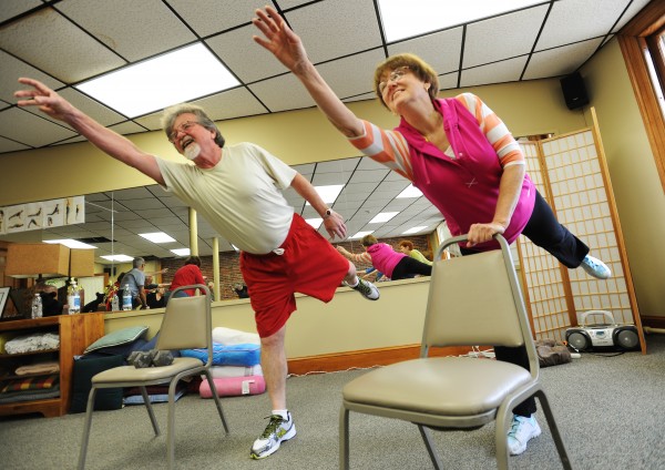 George and Kate Giffin work out together as part of a fitness class at the Hammond Street Senior Center on Bangor on Monday. The Giffins retired to the Bangor area about a year ago after living in several other locations including New Hampshire and Nova Scotia. The say they are New England people, they have the clothes for it, added George. George and Kate Giffin work out together as part of a fitness class at the Hammond Street Senior Center on Bangor on Monday. The Giffins retired to the Bangor area about a year ago after living in several other locations including New Hampshire and Nova Scotia. The say they are New England people, they have the clothes for it, added George.