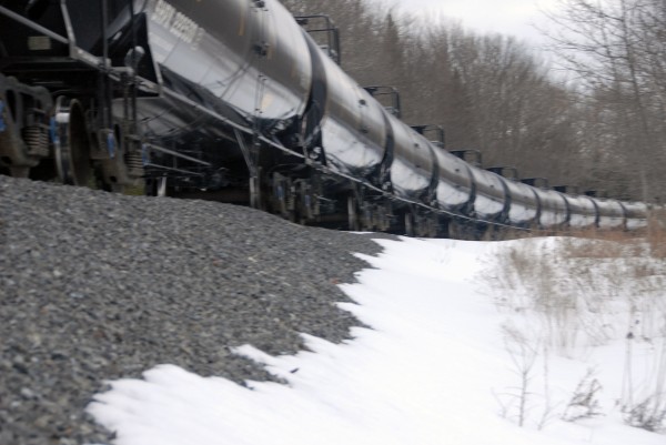 A long line of train tanker cars sits in Winn a few miles south of a train derailment in Mattawamkeag on Thursday, March 7, 2013. It was unclear whether the tankers were part of the derailed train or brought up to handle the crude oil to be offloaded from the derailment site. A long line of train tanker cars sits in Winn a few miles south of a train derailment in Mattawamkeag on Thursday, March 7, 2013. It was unclear whether the tankers were part of the derailed train or brought up to handle the crude oil to be offloaded from the derailment site.