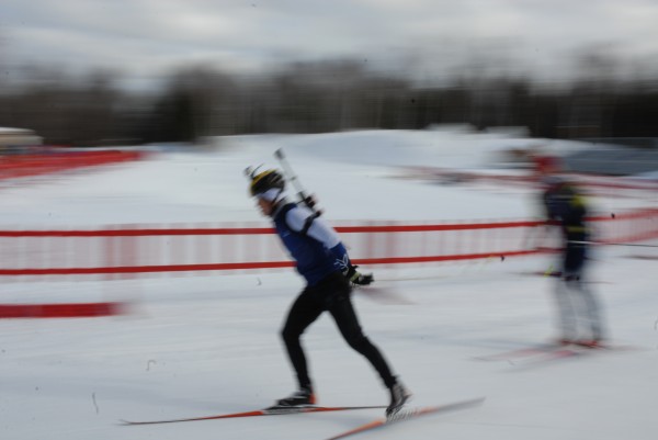 A skier takes a practice run around the course at 10th Mountain in Fort Kent leading up to USA Biathlon Championship action starting Thursday March 7, 2013. A skier takes a practice run around the course at 10th Mountain in Fort Kent leading up to USA Biathlon Championship action starting Thursday March 7, 2013.