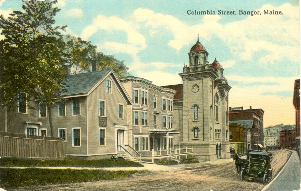 This postcard view of Columbia Street is postmarked 1914. Frank L. Peavey's Livery Stable was located just beyond the Baptist Church on the left. This postcard view of Columbia Street is postmarked 1914. Frank L. Peavey's Livery Stable was located just beyond the Baptist Church on the left.