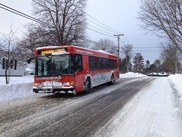 The Hammond Street Bangor Area Transportation bus travels on Third Street Wednesday morning in Bangor after a March storm dropped more than a foot of snow. The Hammond Street Bangor Area Transportation bus travels on Third Street Wednesday morning in Bangor after a March storm dropped more than a foot of snow.