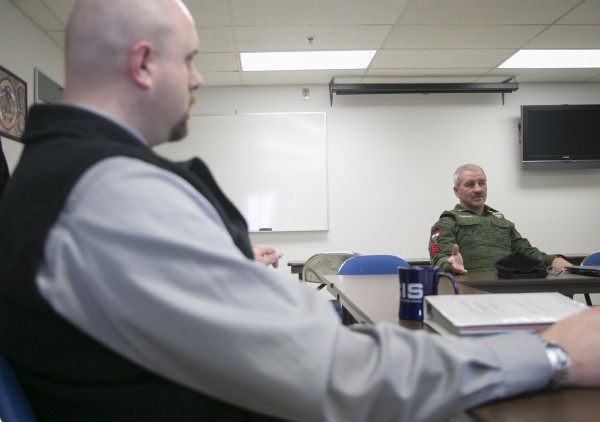 Detective Derek Dinsmore, left, of the Orono Police Department and Sgt. Ron Dunham of Maine Warden Service discuss the problems with the Chickenfest party that typically happens in late April in the area. Detective Derek Dinsmore, left, of the Orono Police Department and Sgt. Ron Dunham of Maine Warden Service discuss the problems with the Chickenfest party that typically happens in late April in the area.
