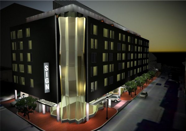 This image released by property management and development firm East Brown Cow depicts the group's proposed Canal Plaza Hotel on Portland's Fore Street at night. This image released by property management and development firm East Brown Cow depicts the group's proposed Canal Plaza Hotel on Portland's Fore Street at night.