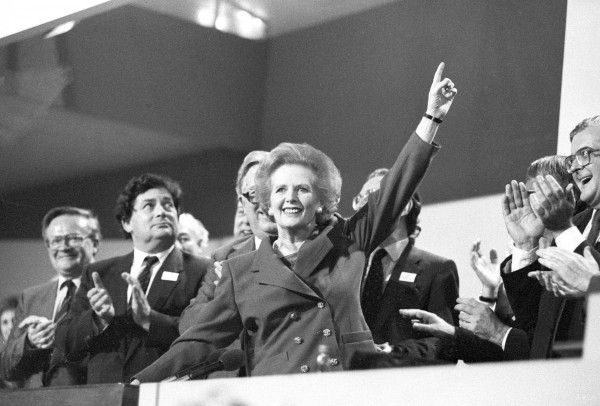 Then-British Prime Minister Margaret Thatcher points skyward as she receives standing ovation at Conservative Party Conference in this October 13, 1989 file photo. Thatcher has died following a stroke, a spokesman for the family said. Then-British Prime Minister Margaret Thatcher points skyward as she receives standing ovation at Conservative Party Conference in this October 13, 1989 file photo. Thatcher has died following a stroke, a spokesman for the family said.