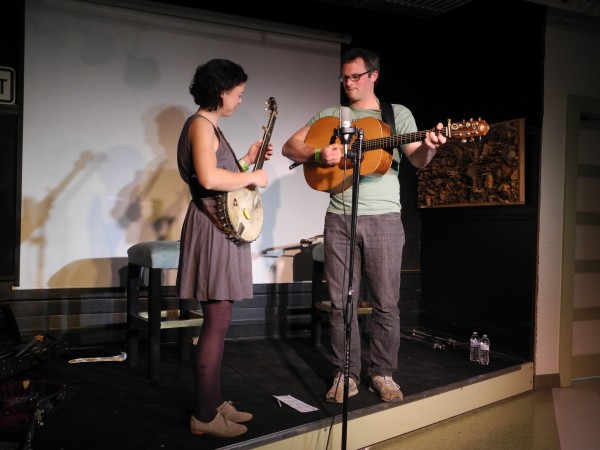 Midcoast musicians Edith Gawler and Bennett Konesni perform Saturday evening at the Free Range Music Festival. The duo got audience members to join in as they taught some work songs, the music people create to turn labor into something between work and play. Midcoast musicians Edith Gawler and Bennett Konesni perform Saturday evening at the Free Range Music Festival. The duo got audience members to join in as they taught some work songs, the music people create to turn labor into something between work and play.