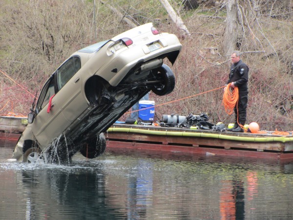 A car that drove into the Simonton Corner Quarry Nature Preserve in Rockport on April 13 was hauled out of the more than 100-foot-deep, water-filled quarry on Thursday morning. A car that drove into the Simonton Corner Quarry Nature Preserve in Rockport on April 13 was hauled out of the more than 100-foot-deep, water-filled quarry on Thursday morning.