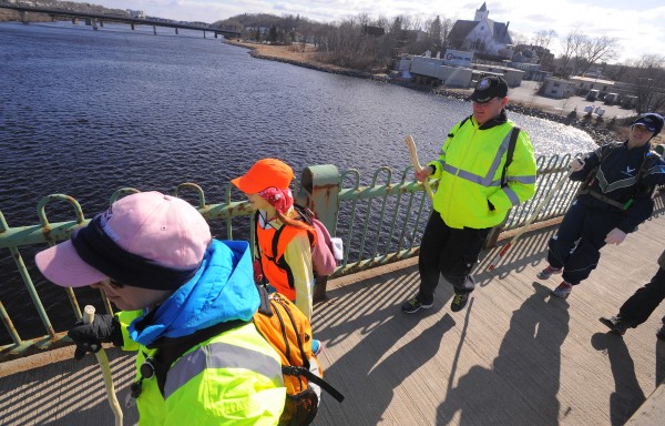 Jody Forrest (from left), Viktoria Brayman, Blake Manz and Stephanie Babb walk across the Joshua Chamberlain Bridge as they start their journey to Phoenix, Ariz. Forrest, Manz and Babb plan to walk the roughly 3000 miles way 126 days. They are doing it to raise awareness and fund for veterans in recovery. Viktoria Brayman, 11, will accompany them for a short while and join the group in Arizona. Jody Forrest (from left), Viktoria Brayman, Blake Manz and Stephanie Babb walk across the Joshua Chamberlain Bridge as they start their journey to Phoenix, Ariz. Forrest, Manz and Babb plan to walk the roughly 3000 miles way 126 days. They are doing it to raise awareness and fund for veterans in recovery. Viktoria Brayman, 11, will accompany them for a short while and join the group in Arizona.