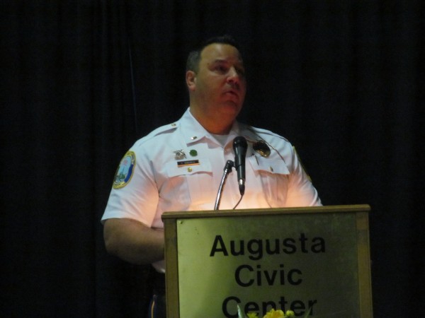 Lt. Christopher Vanghele of the Newtown, Conn., Police Department recounts his experience responding to the Dec. 14, 2012, shooting at Sandy Hook Elementary School to an audience of Maine emergency responders at the Augusta Civic Center. Lt. Christopher Vanghele of the Newtown, Conn., Police Department recounts his experience responding to the Dec. 14, 2012, shooting at Sandy Hook Elementary School to an audience of Maine emergency responders at the Augusta Civic Center.