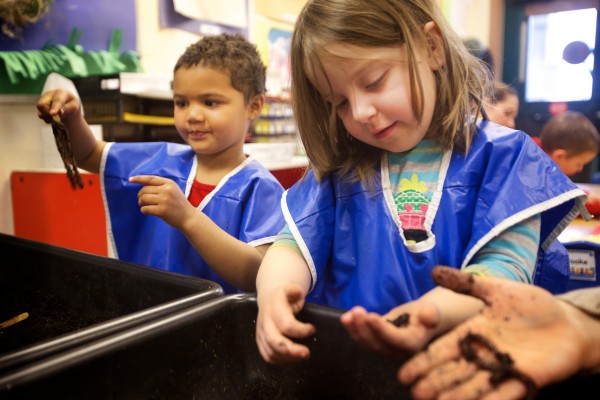 Josephine (left) and Emily learn about worms first hand at the Head Start program in Bath Tuesday. Josephine (left) and Emily learn about worms first hand at the Head Start program in Bath Tuesday.