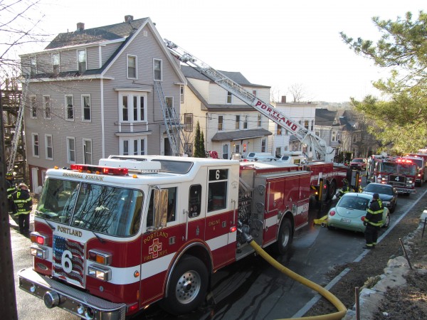 Portland firefighters respond to reports of smoke on the top floor of a four-story residence at 10 Gilman St. Thursday evening. Portland firefighters respond to reports of smoke on the top floor of a four-story residence at 10 Gilman St. Thursday evening.