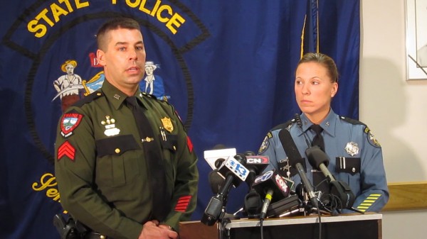 Sgt. Terry Hughes Jr. of the Maine Warden Services, left, and Maine State Police Trooper Diane Vance, shown here at this April 10, 2013 press conference in Augusta, describe extraordinary circumstances under which they arrested a man who had been living in the Maine woods for 27 years. Sgt. Terry Hughes Jr. of the Maine Warden Services, left, and Maine State Police Trooper Diane Vance, shown here at this April 10, 2013 press conference in Augusta, describe extraordinary circumstances under which they arrested a man who had been living in the Maine woods for 27 years.