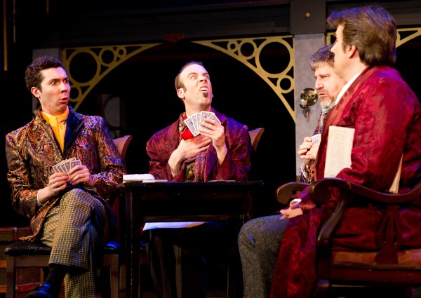 (Left to right) Bradley LaBree, Dominick Varney, Arthur Morison and Robin Bloodworth in "Around the World in 80 Days," opening this weekend at Penobscot Theatre Company. (Left to right) Bradley LaBree, Dominick Varney, Arthur Morison and Robin Bloodworth in "Around the World in 80 Days," opening this weekend at Penobscot Theatre Company.