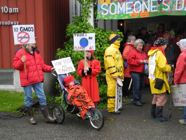 Anti-Monsanto activists gather Saturday afternoon at the First Universalist Church in Rockland before taking to the streets in a march against the agribusiness company and genetically modified food. "We need clean food for all of us," said Liz Coldren of Camden. Anti-Monsanto activists gather Saturday afternoon at the First Universalist Church in Rockland before taking to the streets in a march against the agribusiness company and genetically modified food. "We need clean food for all of us," said Liz Coldren of Camden.