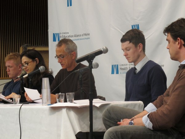 Actors Dustin Tucker (from left), Patricia Buckley, David Strathairn, Erik Moody and Rob Cameron perform Sophocles' "Ajax" at the University of Maine on Monday, May 13, in "Theater of War," produced by Outside the Wire. Actors Dustin Tucker (from left), Patricia Buckley, David Strathairn, Erik Moody and Rob Cameron perform Sophocles' "Ajax" at the University of Maine on Monday, May 13, in "Theater of War," produced by Outside the Wire.