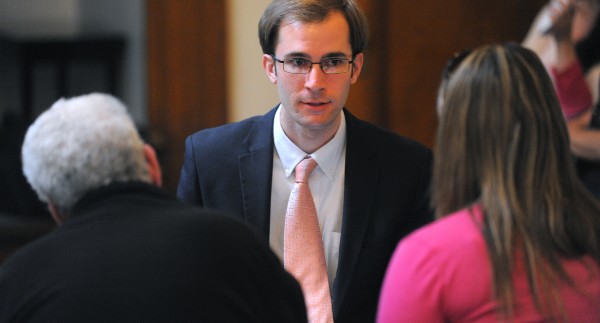 Bangor attorney Hunter Umphrey (center) was among the four lawyers who gave free legal advice on Law Day at the Bangor Library on Wednesday. Lawyers around the state talked about the legal system with patrons, answered individual questions and gave general legal advice. Bangor attorney Hunter Umphrey (center) was among the four lawyers who gave free legal advice on Law Day at the Bangor Library on Wednesday. Lawyers around the state talked about the legal system with patrons, answered individual questions and gave general legal advice.
