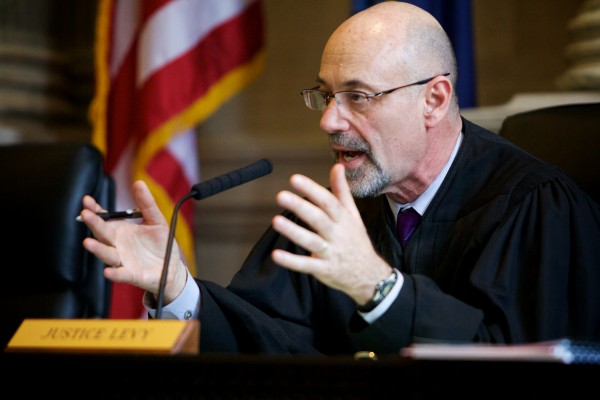 Judge Jon D. Levy of the Maine Supreme Judicial Court speaks Tuesday in Portland to arguments in the appeal of Jeffrey Cookson, who was previously convicted of murdering Mindy Gould, 20, and 21-month-old Treven Cunningham in December 1999. Judge Jon D. Levy of the Maine Supreme Judicial Court speaks Tuesday in Portland to arguments in the appeal of Jeffrey Cookson, who was previously convicted of murdering Mindy Gould, 20, and 21-month-old Treven Cunningham in December 1999.