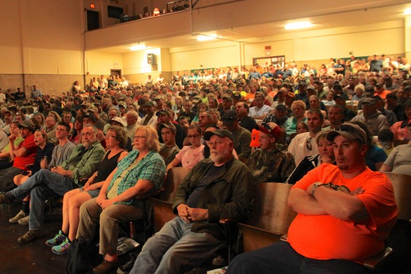 People fill the Greenville High School auditorium Saturday to hear the drawing for hunting permits in the 2013 moose lottery. People fill the Greenville High School auditorium Saturday to hear the drawing for hunting permits in the 2013 moose lottery.