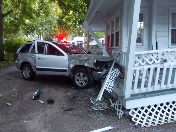 This vehicle, allegedly driven by Kennebunkport resident Gary Muslow, struck the porch at 8 Summer St. in Kennebunk on Sunday. This vehicle, allegedly driven by Kennebunkport resident Gary Muslow, struck the porch at 8 Summer St. in Kennebunk on Sunday.