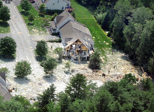 An aerial view of the devastation caused by an explosion Tuesday on Gables Drive in Yarmouth. An aerial view of the devastation caused by an explosion Tuesday on Gables Drive in Yarmouth.