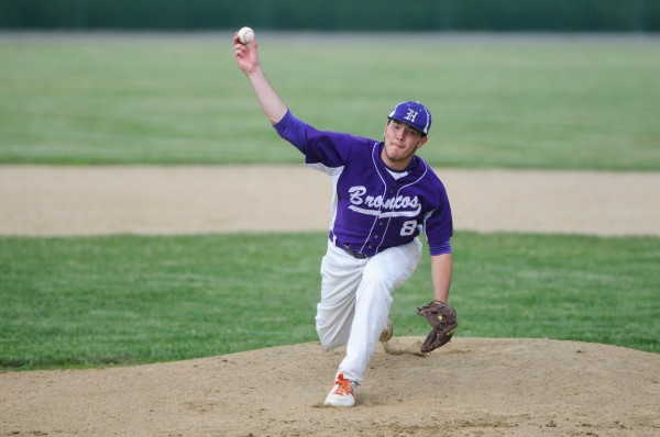 Hampden Academy's Matthew Martin throws a pitch against Lewiston on Thursday. Hampden Academy's Matthew Martin throws a pitch against Lewiston on Thursday.
